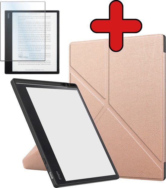 Hoesje Geschikt voor Kobo Elipsa 2E Hoesje Luxe Bescherm Case Trifold Met Screenprotector - Hoes Geschikt voor Kobo Elipsa 2E Hoes Book Cover - Rosé Goud van Hoesje 