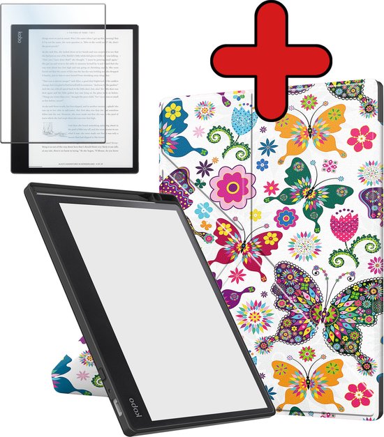 Hoesje Geschikt voor Kobo Elipsa 2E Hoesje Luxe Bescherm Case Trifold Met Screenprotector - Hoes Geschikt voor Kobo Elipsa 2E Hoes Book Cover - Vlinders van Hoesje 