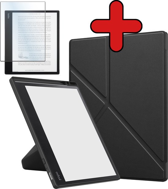 Hoesje Geschikt voor Kobo Elipsa 2E Hoesje Luxe Bescherm Case Trifold Met Screenprotector - Hoes Geschikt voor Kobo Elipsa 2E Hoes Book Cover - Zwart van Hoesje 