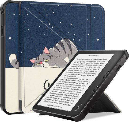 Hoesje Geschikt voor Kobo Libra 2 Hoes Bescherm Hoesje Case Sleep Cover Trifold - Hoes Geschikt voor Kobo Libra 2 Hoesje - Kat van Hoesje 