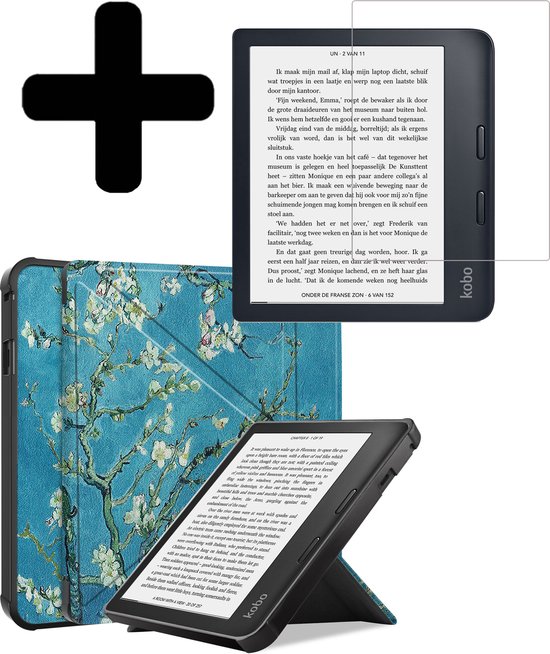 Hoesje Geschikt voor Kobo Libra 2 Hoes Bescherm Hoesje Case Sleep Cover Trifold Met Screenprotector - Hoes Geschikt voor Kobo Libra 2 Hoesje - Bloesem van Hoesje 