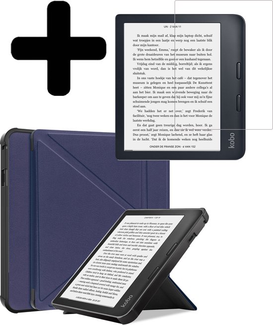 Hoesje Geschikt voor Kobo Libra 2 Hoes Bescherm Hoesje Case Sleep Cover Trifold Met Screenprotector - Hoes Geschikt voor Kobo Libra 2 Hoesje - Donkerblauw van Gadgy