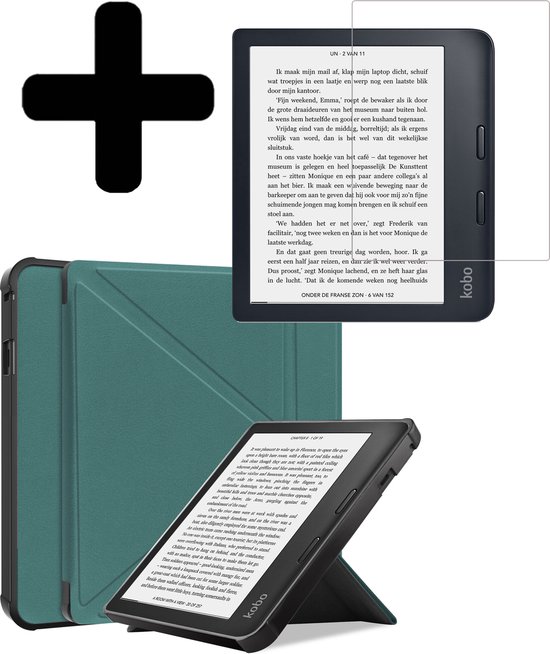 Hoesje Geschikt voor Kobo Libra 2 Hoes Bescherm Hoesje Case Sleep Cover Trifold Met Screenprotector - Hoes Geschikt voor Kobo Libra 2 Hoesje - Donkergroen van ETuiSje.
