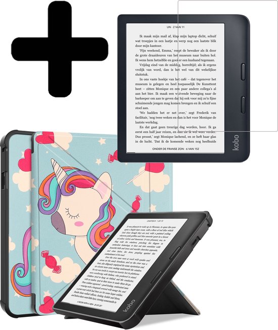 Hoesje Geschikt voor Kobo Libra 2 Hoes Bescherm Hoesje Case Sleep Cover Trifold Met Screenprotector - Hoes Geschikt voor Kobo Libra 2 Hoesje - Eenhoorn van Hoesje 