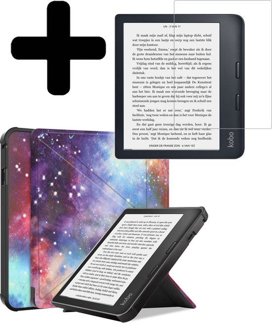 Hoesje Geschikt voor Kobo Libra 2 Hoes Bescherm Hoesje Case Sleep Cover Trifold Met Screenprotector - Hoes Geschikt voor Kobo Libra 2 Hoesje - Galaxy van Hoesje 