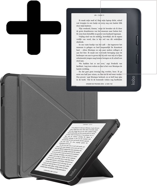 Hoesje Geschikt voor Kobo Libra 2 Hoes Bescherm Hoesje Case Sleep Cover Trifold Met Screenprotector - Hoes Geschikt voor Kobo Libra 2 Hoesje - Grijs van Hoesje 