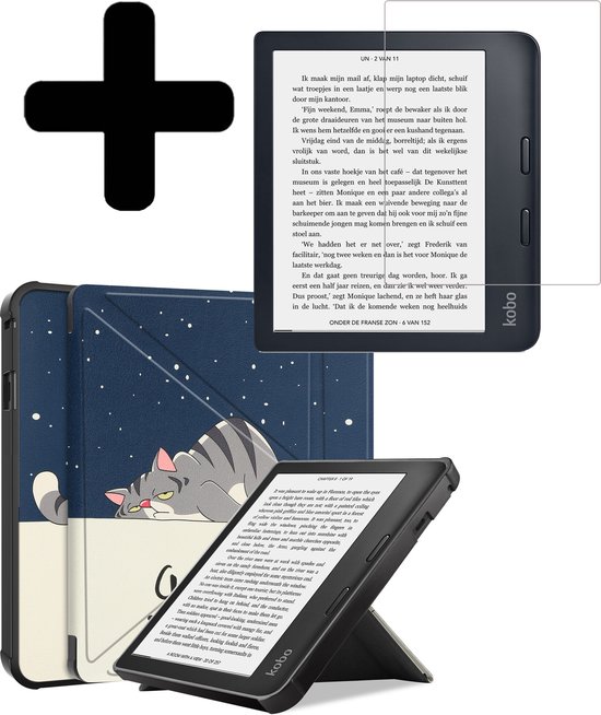 Hoesje Geschikt voor Kobo Libra 2 Hoes Bescherm Hoesje Case Sleep Cover Trifold Met Screenprotector - Hoes Geschikt voor Kobo Libra 2 Hoesje - Kat van Hoesje 