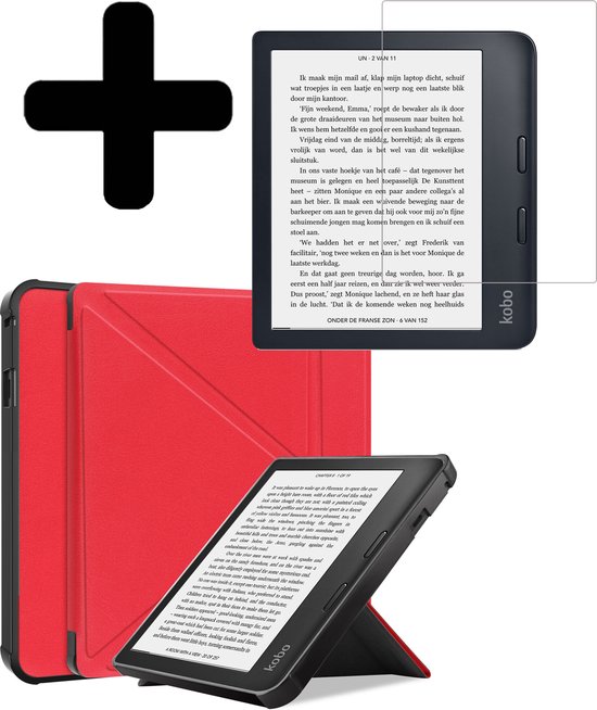 Hoesje Geschikt voor Kobo Libra 2 Hoes Bescherm Hoesje Case Sleep Cover Trifold Met Screenprotector - Hoes Geschikt voor Kobo Libra 2 Hoesje - Rood van Hoesje 