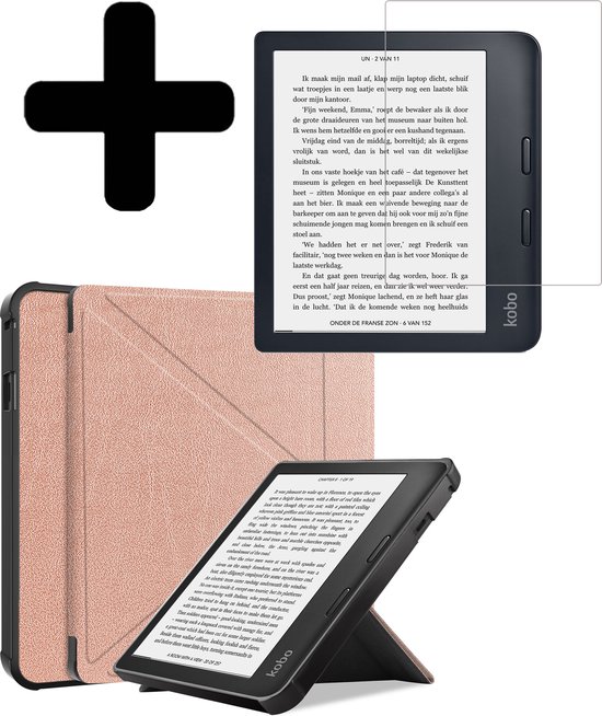 Hoesje Geschikt voor Kobo Libra 2 Hoes Bescherm Hoesje Case Sleep Cover Trifold Met Screenprotector - Hoes Geschikt voor Kobo Libra 2 Hoesje - Rosé Goud van Hoesje 