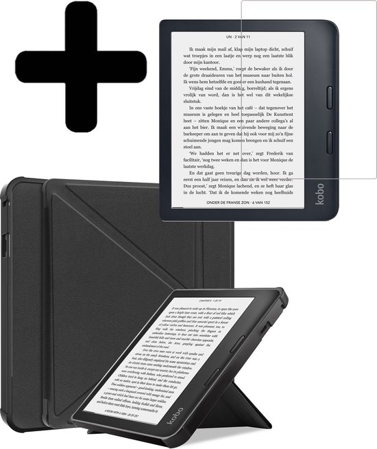 Hoesje Geschikt voor Kobo Libra 2 Hoes Bescherm Hoesje Case Sleep Cover Trifold Met Screenprotector - Hoes Geschikt voor Kobo Libra 2 Hoesje - Zwart van Hoesje 