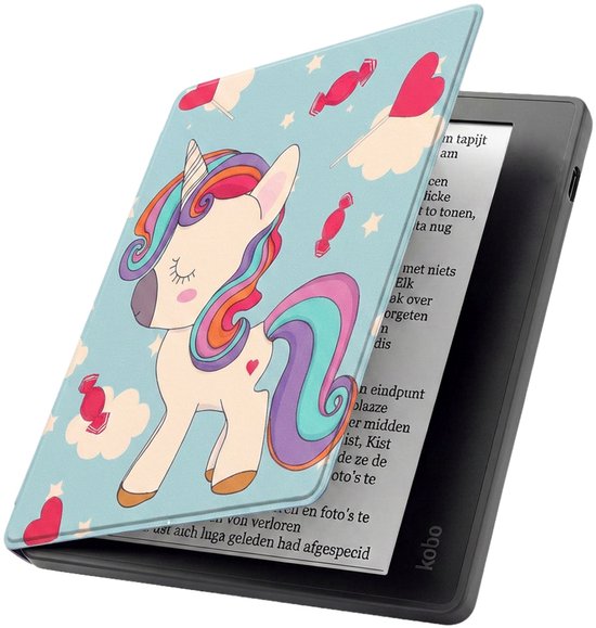 Hoesje Geschikt voor Kobo Libra 2 Hoes Book Case - Hoes Geschikt voor Kobo Libra 2 Hoesje Book Cover - Eenhoorn