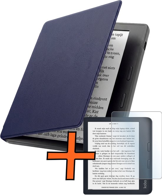 Hoesje Geschikt voor Kobo Libra 2 Hoes Book Case - Hoes Geschikt voor Kobo Libra 2 Hoesje Book Cover Met Screenprotector - Donkerblauw