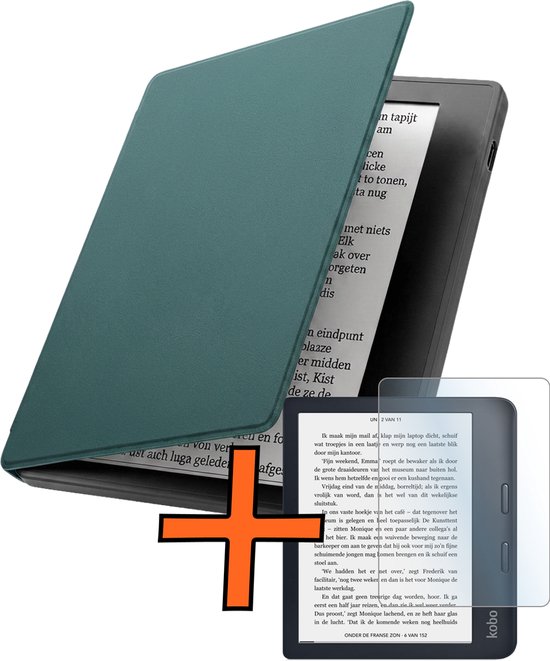 Hoesje Geschikt voor Kobo Libra 2 Hoes Book Case - Hoes Geschikt voor Kobo Libra 2 Hoesje Book Cover Met Screenprotector - Donkergroen