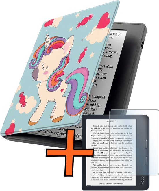 Hoesje Geschikt voor Kobo Libra 2 Hoes Book Case - Hoes Geschikt voor Kobo Libra 2 Hoesje Book Cover Met Screenprotector - Eenhoorn