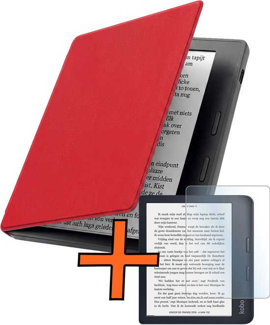 Hoesje Geschikt voor Kobo Libra 2 Hoes Book Case - Hoes Geschikt voor Kobo Libra 2 Hoesje Book Cover Met Screenprotector - Rood