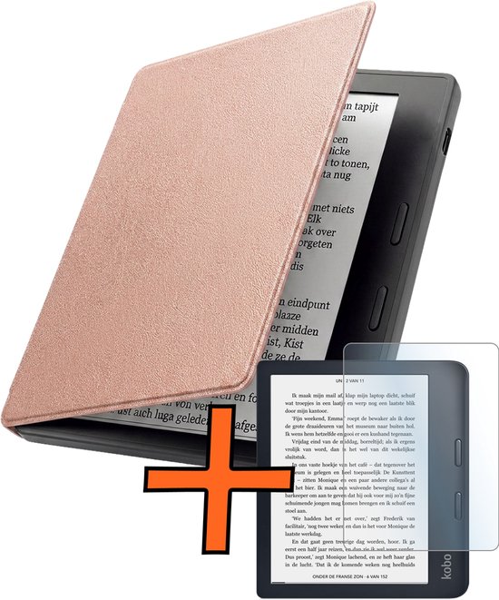 Hoesje Geschikt voor Kobo Libra 2 Hoes Book Case - Hoes Geschikt voor Kobo Libra 2 Hoesje Book Cover Met Screenprotector - Rosé Goud