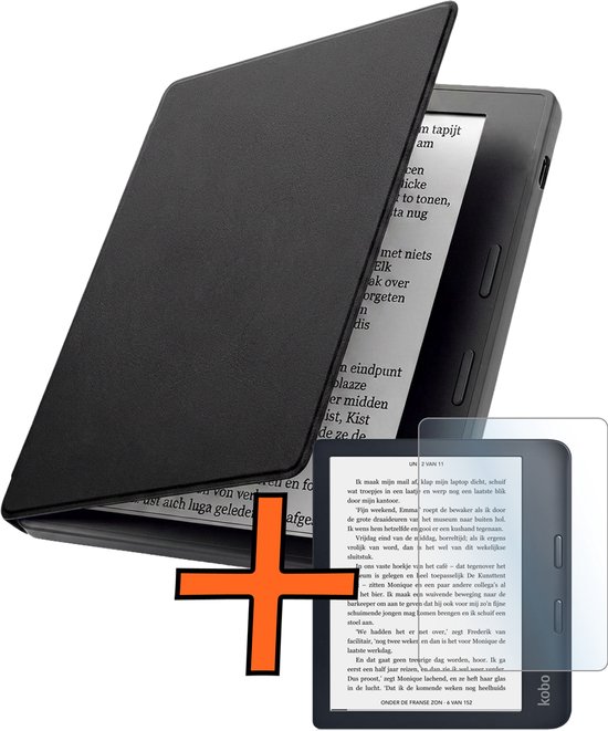Hoesje Geschikt voor Kobo Libra 2 Hoes Book Case - Hoes Geschikt voor Kobo Libra 2 Hoesje Book Cover Met Screenprotector - Zwart