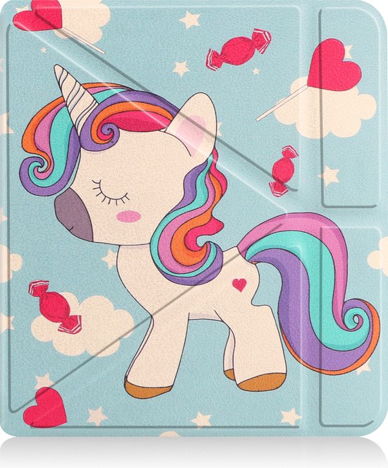 Hoesje Geschikt voor Kobo Libra 2 Hoes Book Case Trifold - Hoes Geschikt voor Kobo Libra 2 Hoesje Book Cover - Eenhoorn van Hoesje 