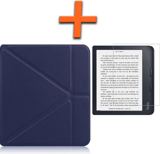 Hoesje Geschikt voor Kobo Libra 2 Hoes Book Case Trifold - Hoes Geschikt voor Kobo Libra 2 Hoesje Book Cover Met Screenprotector - Donkerblauw van Hoesje 