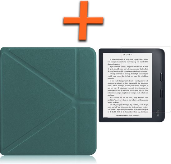 Hoesje Geschikt voor Kobo Libra 2 Hoes Book Case Trifold - Hoes Geschikt voor Kobo Libra 2 Hoesje Book Cover Met Screenprotector - Donkergroen van Hoesje 