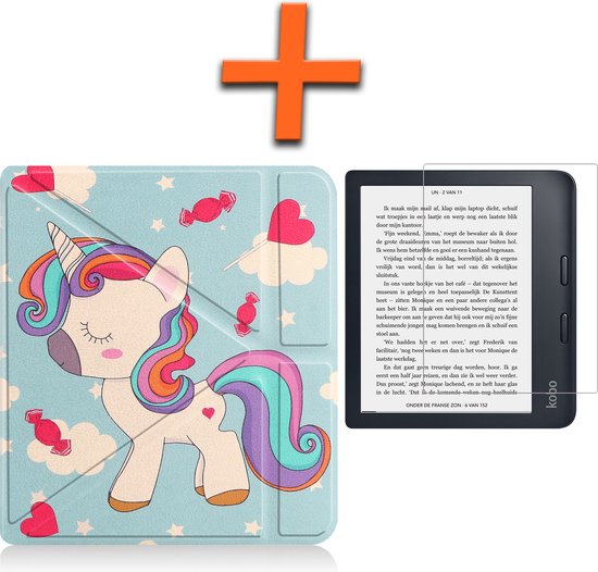 Hoesje Geschikt voor Kobo Libra 2 Hoes Book Case Trifold - Hoes Geschikt voor Kobo Libra 2 Hoesje Book Cover Met Screenprotector - Eenhoorn van Hoesje 