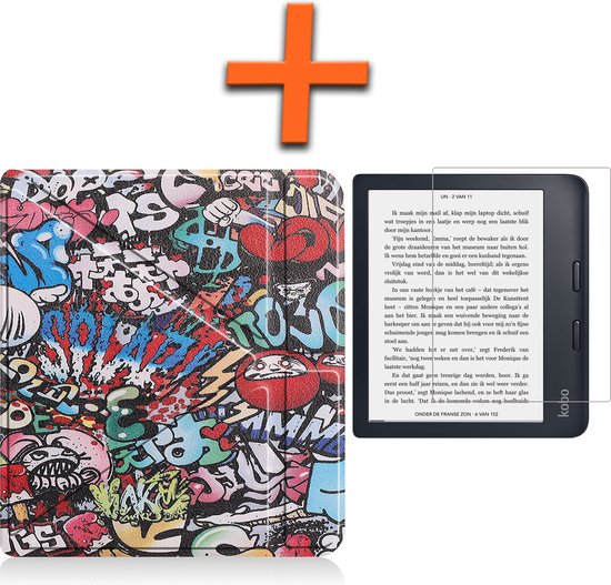 Hoesje Geschikt voor Kobo Libra 2 Hoes Book Case Trifold - Hoes Geschikt voor Kobo Libra 2 Hoesje Book Cover Met Screenprotector - Graffity van Hoesje 
