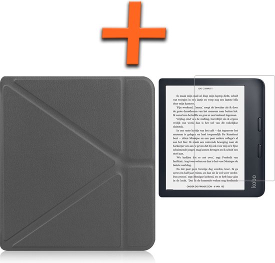 Hoesje Geschikt voor Kobo Libra 2 Hoes Book Case Trifold - Hoes Geschikt voor Kobo Libra 2 Hoesje Book Cover Met Screenprotector - Grijs van Hoesje 