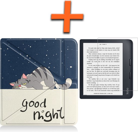 Hoesje Geschikt voor Kobo Libra 2 Hoes Book Case Trifold - Hoes Geschikt voor Kobo Libra 2 Hoesje Book Cover Met Screenprotector - Kat van Hoesje 