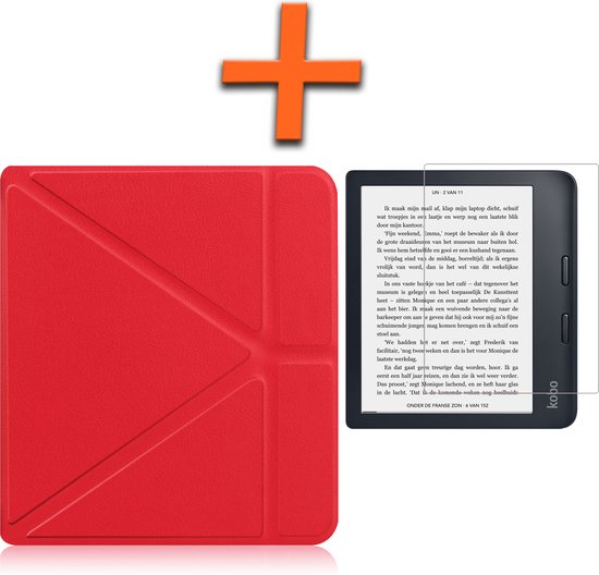 Hoesje Geschikt voor Kobo Libra 2 Hoes Book Case Trifold - Hoes Geschikt voor Kobo Libra 2 Hoesje Book Cover Met Screenprotector - Rood van Hoesje 