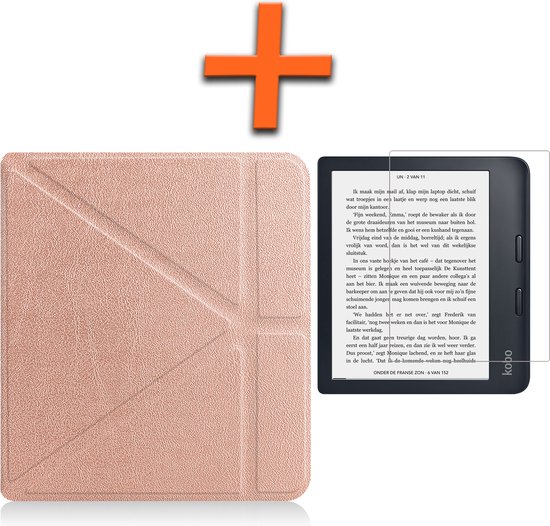 Hoesje Geschikt voor Kobo Libra 2 Hoes Book Case Trifold - Hoes Geschikt voor Kobo Libra 2 Hoesje Book Cover Met Screenprotector - Rosé Goud van Hoesje 
