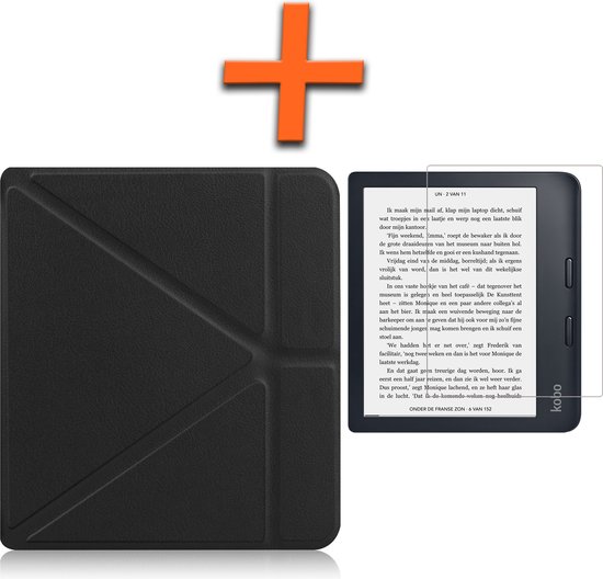Hoesje Geschikt voor Kobo Libra 2 Hoes Book Case Trifold - Hoes Geschikt voor Kobo Libra 2 Hoesje Book Cover Met Screenprotector - Zwart van Hoesje 
