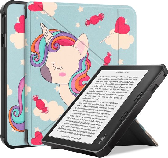 Hoesje Geschikt voor Kobo Libra 2 Hoesje Luxe Bescherm Case Trifold - Hoes Geschikt voor Kobo Libra 2 Hoes Book Cover - Eenhoorn van Hoesje 
