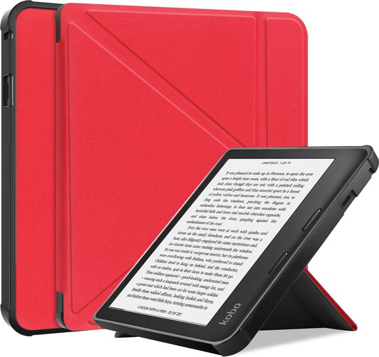 Hoesje Geschikt voor Kobo Libra 2 Hoesje Luxe Bescherm Case Trifold - Hoes Geschikt voor Kobo Libra 2 Hoes Book Cover - Rood van Hoesje 