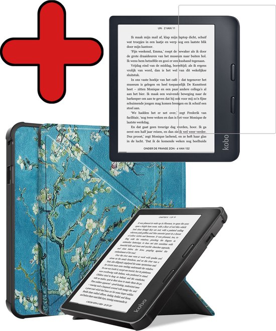 Hoesje Geschikt voor Kobo Libra 2 Hoesje Luxe Bescherm Case Trifold Met Screenprotector - Hoes Geschikt voor Kobo Libra 2 Hoes Book Cover - Bloesem van Hoesje 