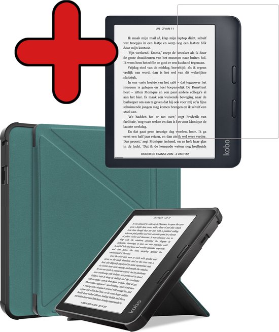 Hoesje Geschikt voor Kobo Libra 2 Hoesje Luxe Bescherm Case Trifold Met Screenprotector - Hoes Geschikt voor Kobo Libra 2 Hoes Book Cover - Donkergroen van Hoesje 