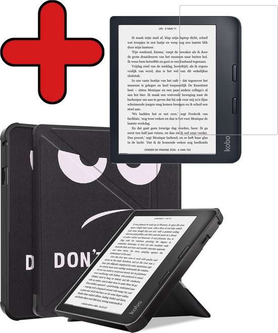 Hoesje Geschikt voor Kobo Libra 2 Hoesje Luxe Bescherm Case Trifold Met Screenprotector - Hoes Geschikt voor Kobo Libra 2 Hoes Book Cover - Don't Touch Me van Hoesje 