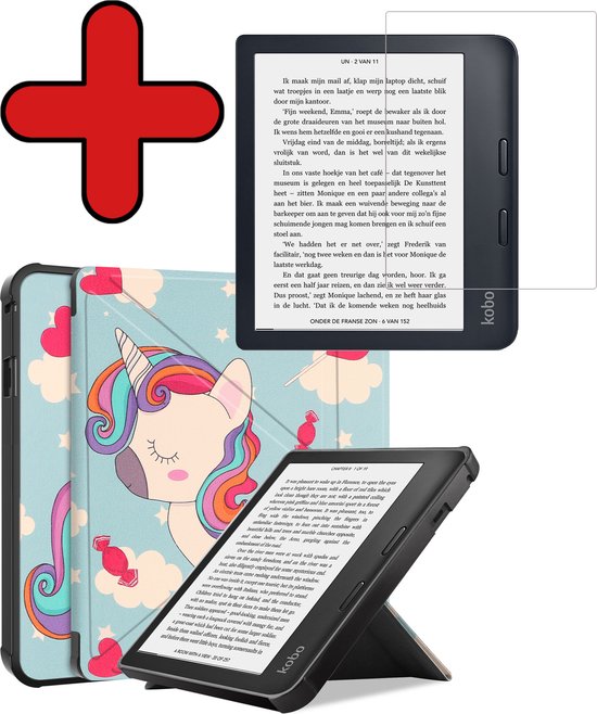 Hoesje Geschikt voor Kobo Libra 2 Hoesje Luxe Bescherm Case Trifold Met Screenprotector - Hoes Geschikt voor Kobo Libra 2 Hoes Book Cover - Eenhoorn van Hoesje 