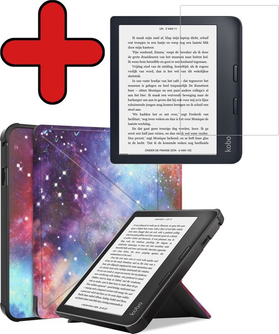 Hoesje Geschikt voor Kobo Libra 2 Hoesje Luxe Bescherm Case Trifold Met Screenprotector - Hoes Geschikt voor Kobo Libra 2 Hoes Book Cover - Galaxy van Hoesje 
