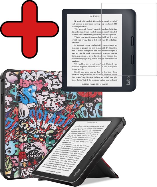 Hoesje Geschikt voor Kobo Libra 2 Hoesje Luxe Bescherm Case Trifold Met Screenprotector - Hoes Geschikt voor Kobo Libra 2 Hoes Book Cover - Graffity van Hoesje 