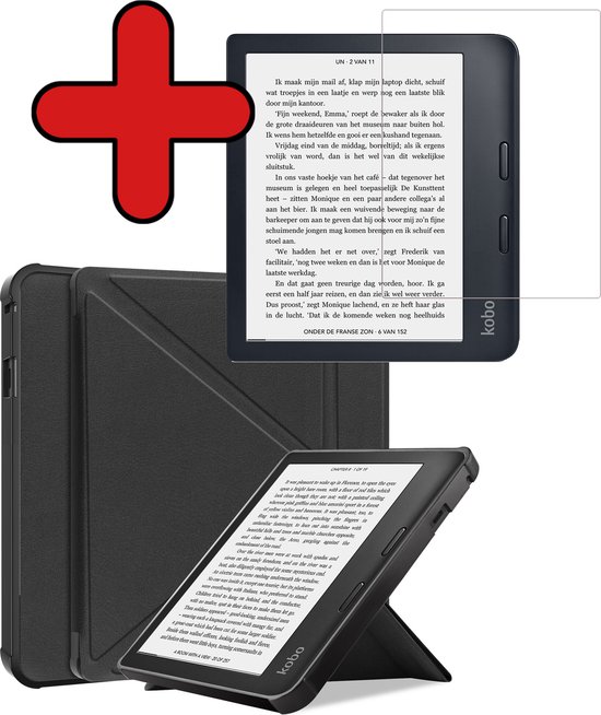 Hoesje Geschikt voor Kobo Libra 2 Hoesje Luxe Bescherm Case Trifold Met Screenprotector - Hoes Geschikt voor Kobo Libra 2 Hoes Book Cover - Zwart van Hoesje 