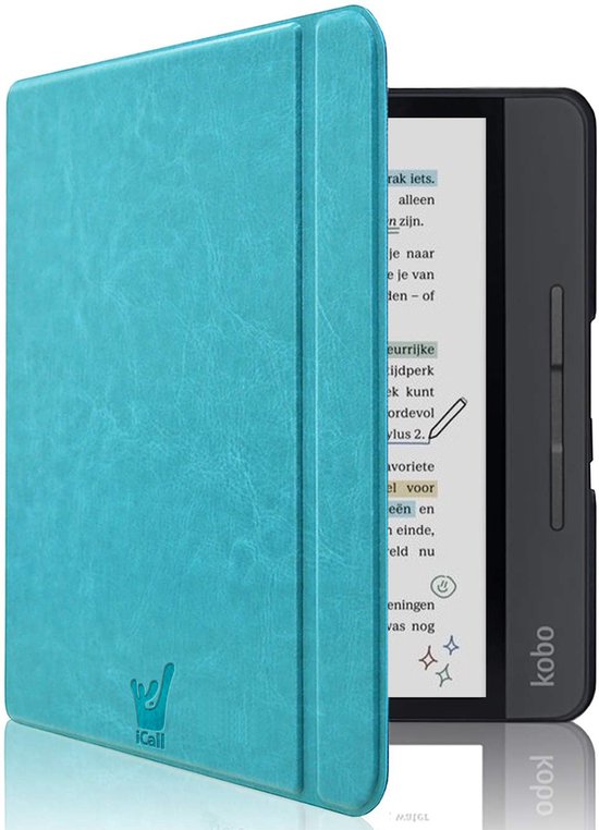 Hoesje geschikt voor Kobo Libra Colour - Book Case Premium Sleep Cover Leer Hoes met Auto/Wake Functie - Blauw van Hoesje 