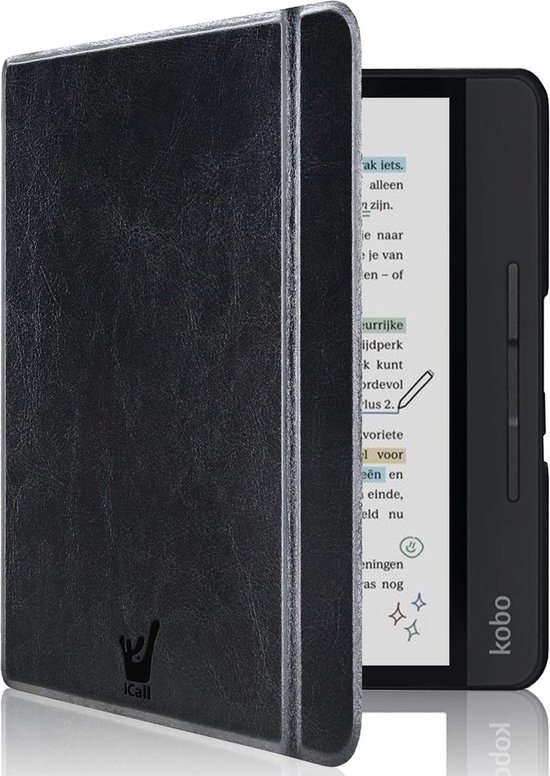 Hoesje geschikt voor Kobo Libra Colour - Book Case Premium Sleep Cover Leer Hoes met Auto/Wake Functie - Zwart van MMOBIEL