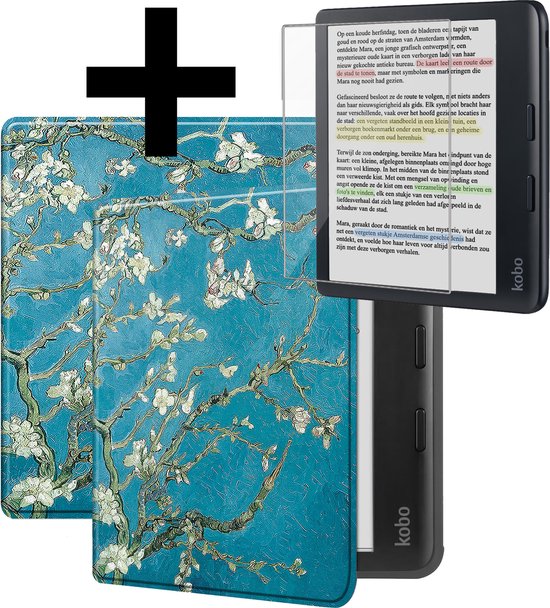 Hoesje Geschikt voor Kobo Libra Colour Hoes Bescherm Hoesje Case Sleep Cover Met Screenprotector - Hoes Geschikt voor Kobo Libra Colour Hoesje - Bloesem van MMOBIEL