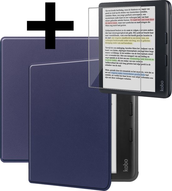 Hoesje Geschikt voor Kobo Libra Colour Hoes Bescherm Hoesje Case Sleep Cover Met Screenprotector - Hoes Geschikt voor Kobo Libra Colour Hoesje - Donkerblauw van Hoesje 