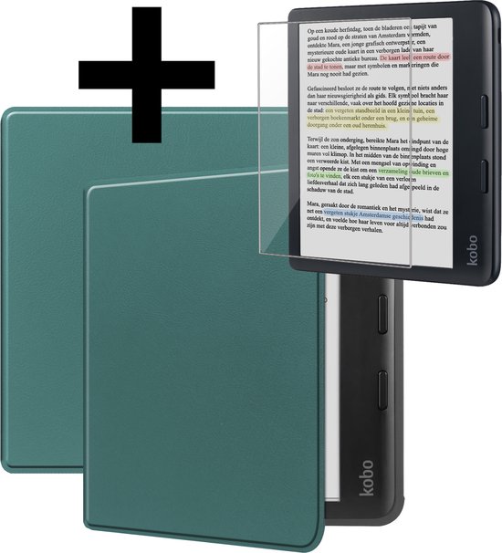 Hoesje Geschikt voor Kobo Libra Colour Hoes Bescherm Hoesje Case Sleep Cover Met Screenprotector - Hoes Geschikt voor Kobo Libra Colour Hoesje - Donkergroen van Covery