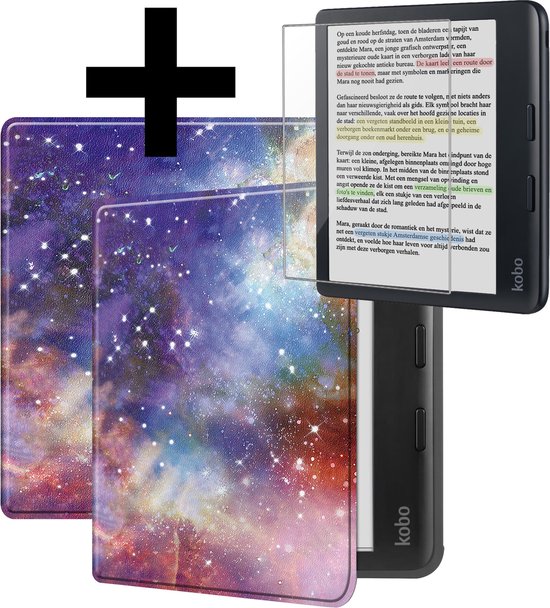 Hoesje Geschikt voor Kobo Libra Colour Hoes Bescherm Hoesje Case Sleep Cover Met Screenprotector - Hoes Geschikt voor Kobo Libra Colour Hoesje - Galaxy van Hoesje 
