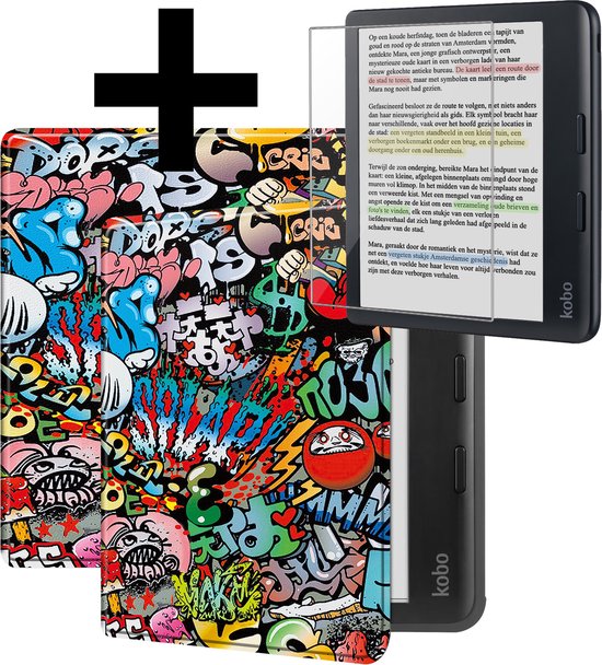 Hoesje Geschikt voor Kobo Libra Colour Hoes Bescherm Hoesje Case Sleep Cover Met Screenprotector - Hoes Geschikt voor Kobo Libra Colour Hoesje - Graffity van FBBULES