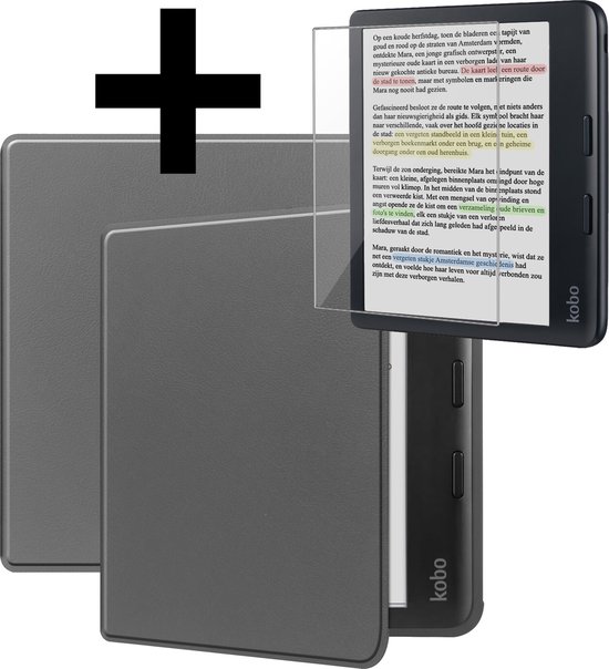 Hoesje Geschikt voor Kobo Libra Colour Hoes Bescherm Hoesje Case Sleep Cover Met Screenprotector - Hoes Geschikt voor Kobo Libra Colour Hoesje - Grijs van Hoesje 