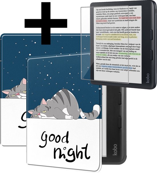 Hoesje Geschikt voor Kobo Libra Colour Hoes Bescherm Hoesje Case Sleep Cover Met Screenprotector - Hoes Geschikt voor Kobo Libra Colour Hoesje - Kat van Hoesje 