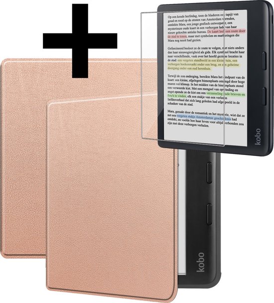 Hoesje Geschikt voor Kobo Libra Colour Hoes Bescherm Hoesje Case Sleep Cover Met Screenprotector - Hoes Geschikt voor Kobo Libra Colour Hoesje - Rosé Goud van Hoesje 